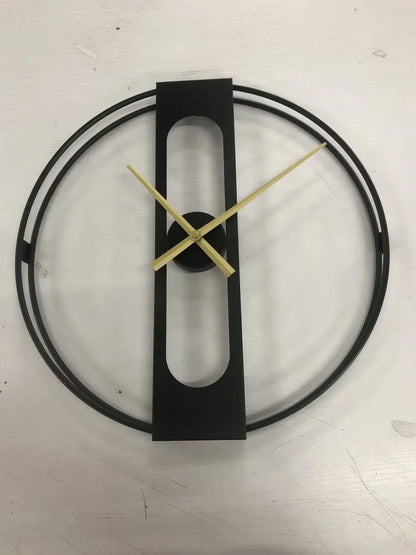 50cm round metal wall clock with black finish showing clear numbering and quartz movement
