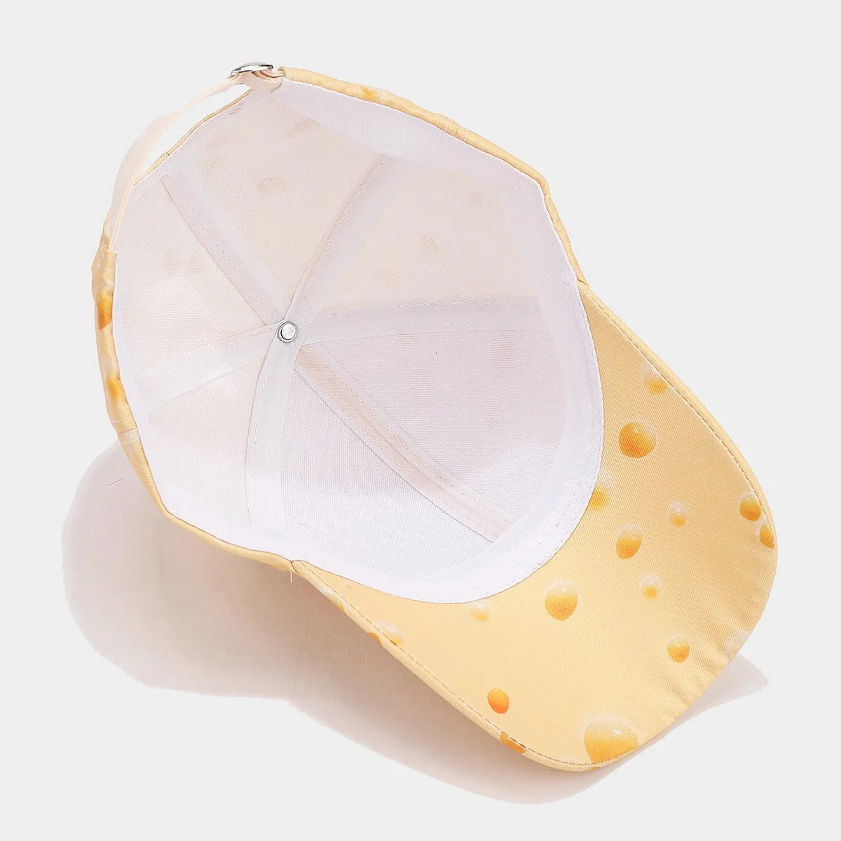 Cheese pattern personalised peaked cap with dome crown and adjustable strap