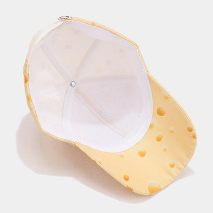 Cheese pattern personalised peaked cap with dome crown and adjustable strap