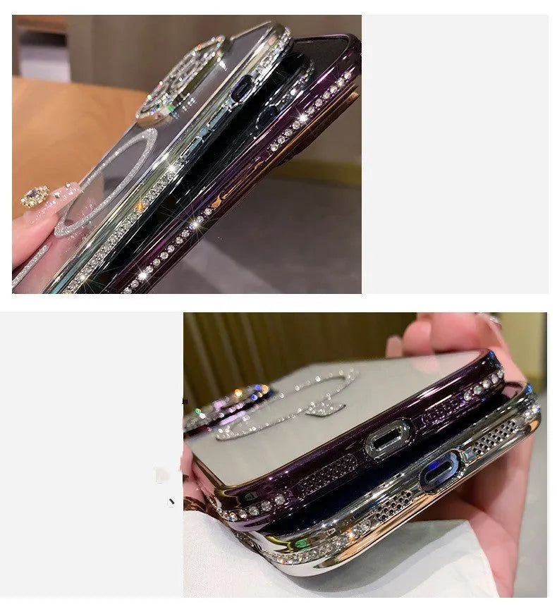 Wireless magnetic iPhone case with soft silicone edges and electroplated finish in deep purple colour