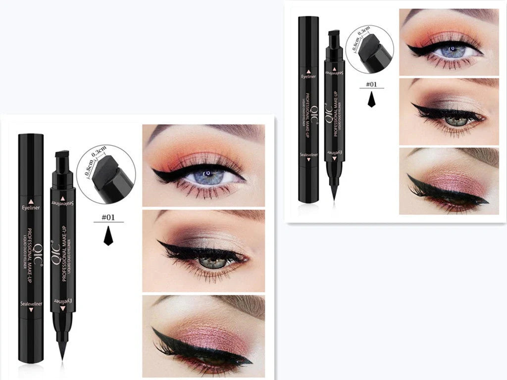 Dual-Tip Winged Eyeliner Stamp with Carbon-Black Pigment for Easy Application