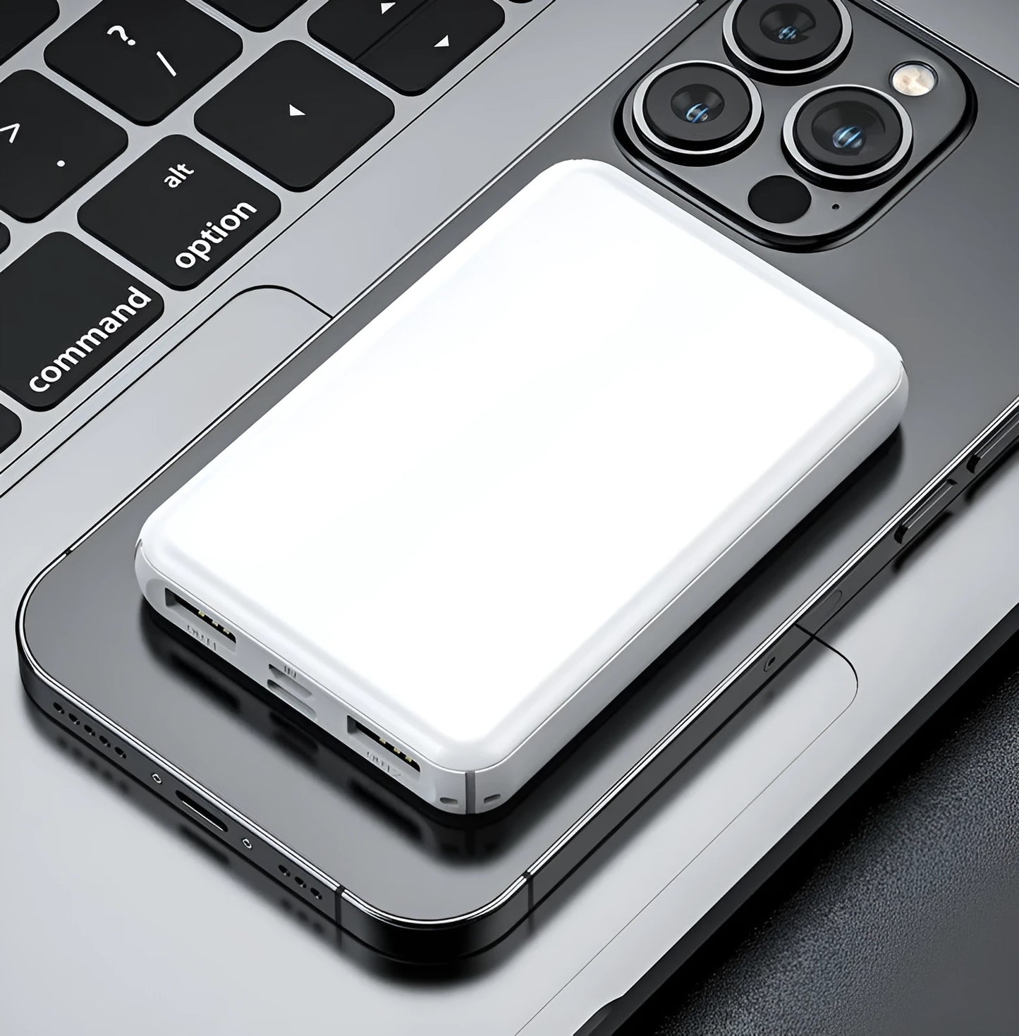 Black electric heating vest power bank with PC shell measuring 97x64x14mm