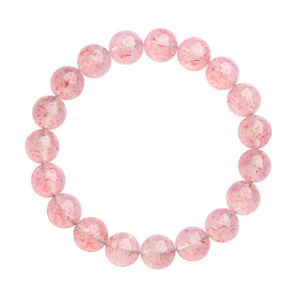 Stretch bracelet with round faceted strawberry quartz crystal beads in a white water colour.