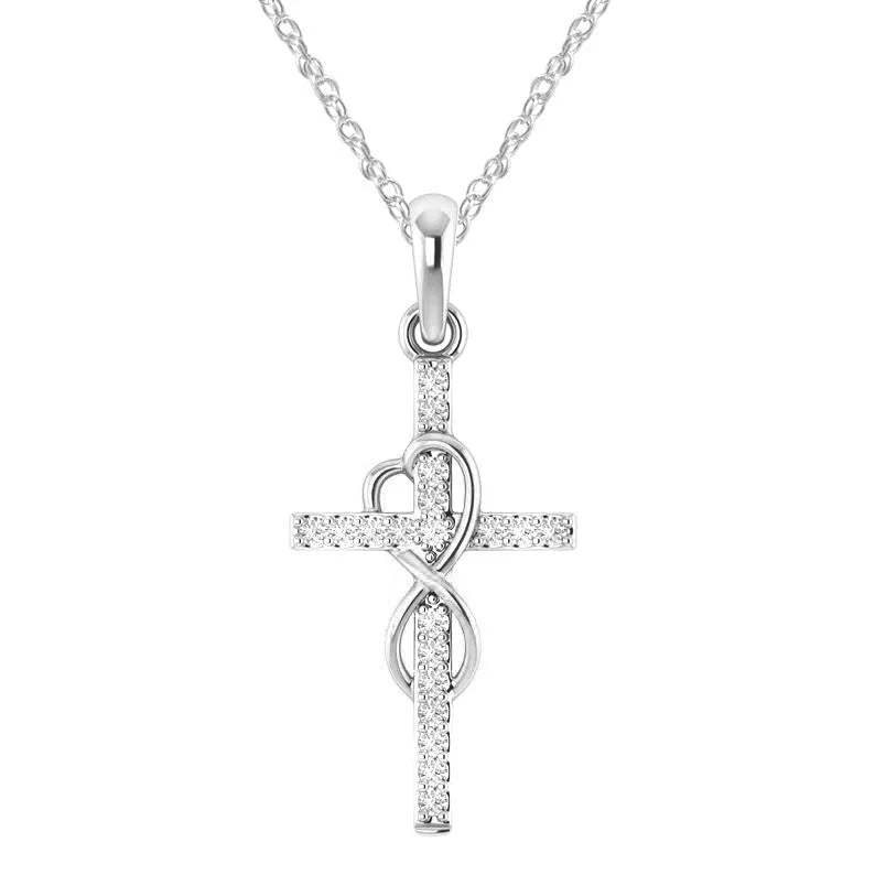 Alloy pendant necklace with diamond and eight-character cross design in gold, silver, and rose gold