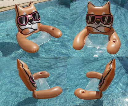 Animal-themed inflatable water hammock chair with net for pool and beach relaxation