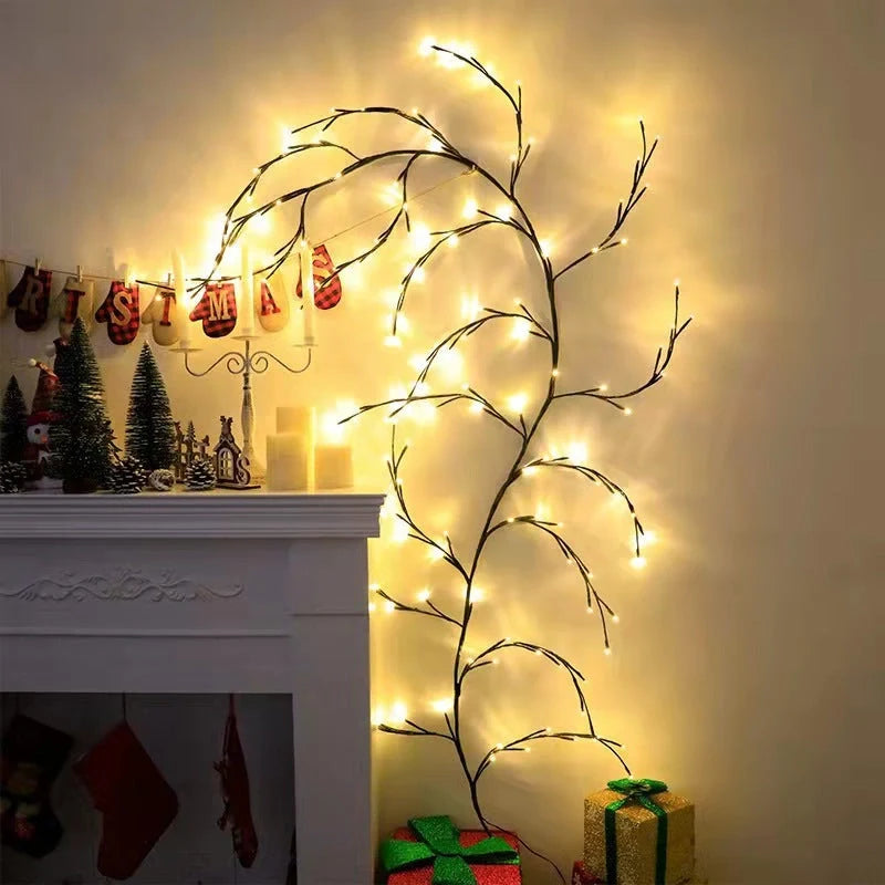 Flexible DIY Willow Vine Branch LED Light Garland with 144 warm white lights for home decor
