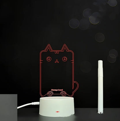 3D acrylic LED message board with touch controls showing illuminated writing on 3.5mm thick surface