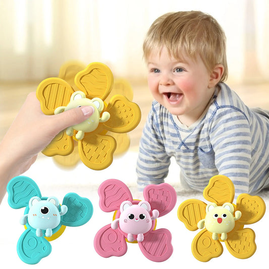 Baby bath spinning top toy with suction cups, colorful and interactive for infants