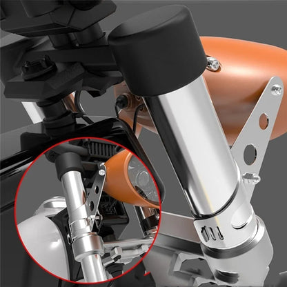 Black iron motorcycle headlamp support bracket pair for fork tube mounting