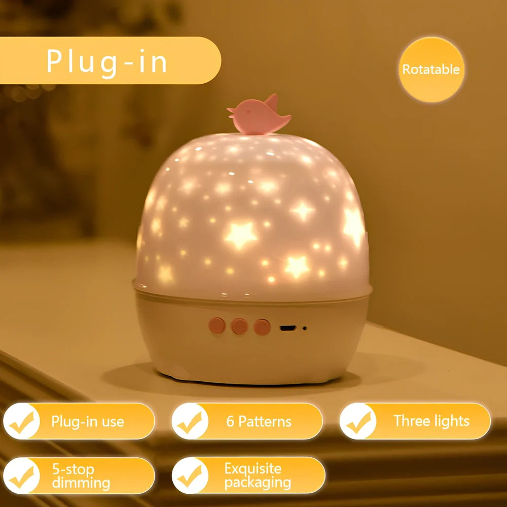 Projection lamp showing constellation pattern with Bluetooth speaker and remote control
