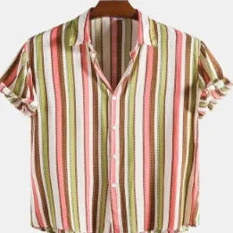 Men's digital printed short sleeve polyester shirt showing vibrant pattern detail