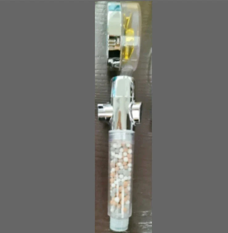 High-performance water-saving shower head with 360-degree rotation and fan feature, offering a luxurious shower experience