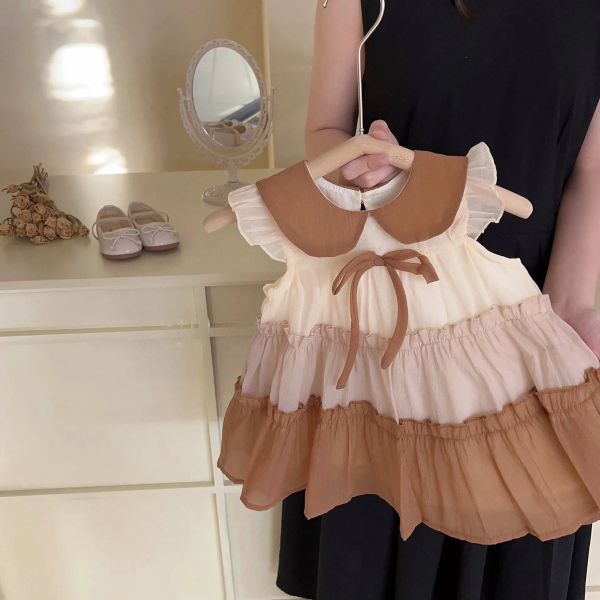 Baby girl sleeveless cotton vest dress in solid colour suit skirt style for summer, heights 90-140 yards