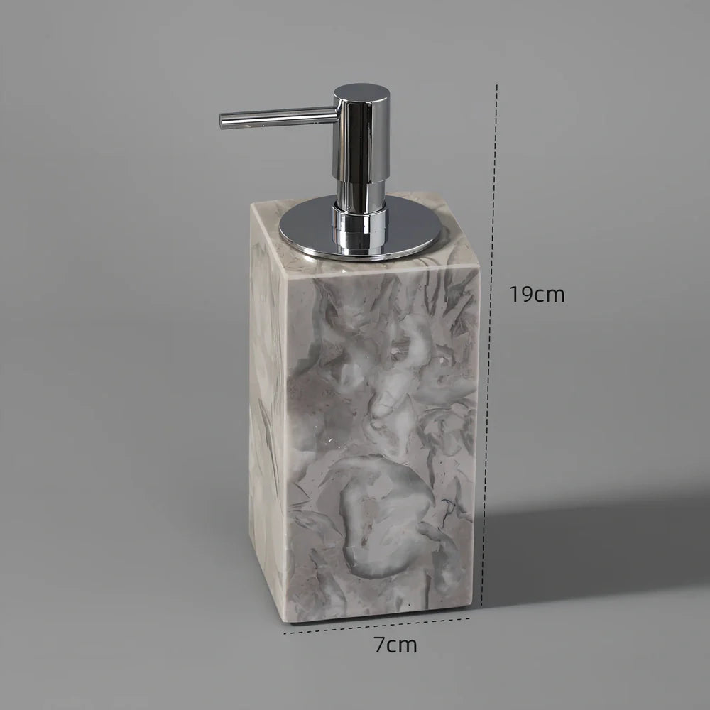 Bawang flower marble bathroom set with tissue box, 30x20cm tray, and lotion bottle in white veined stone