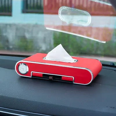 Car mobile phone holder tissue box in super-transition leather, 24.5x12.5x5cm, with pumping paper box