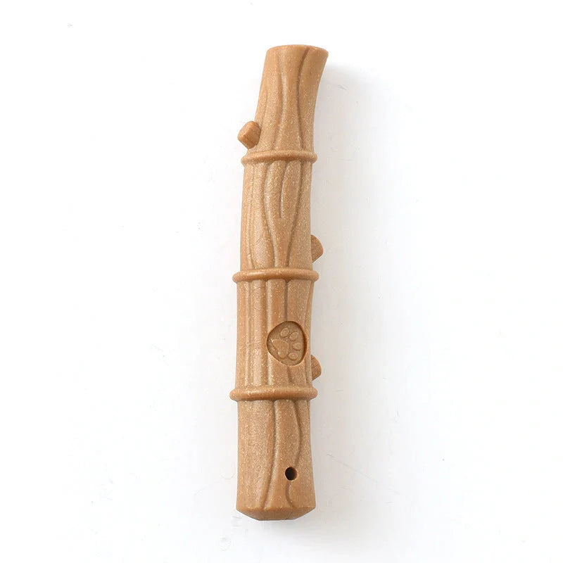 Small dog chew toy with teeth cleaning features in antler, bone, bamboo, and branch designs