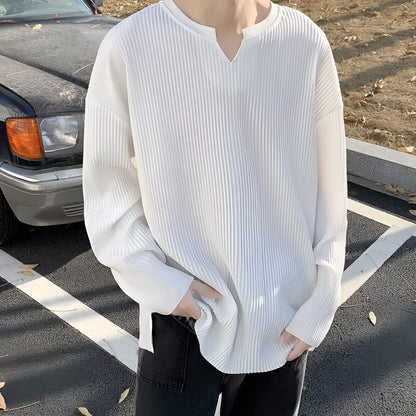 Plus size women's striped texture pullover in loose fit with long sleeves
