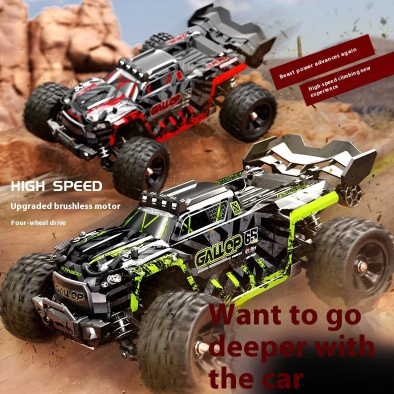 Green brushless remote control car with four-wheel drive and metal components for outdoor racing