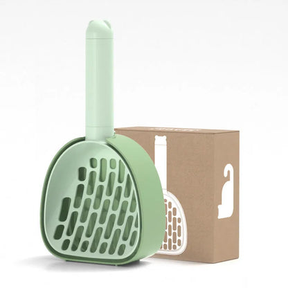 White ABS plastic cat litter scoop with storage base and hidden bag compartment