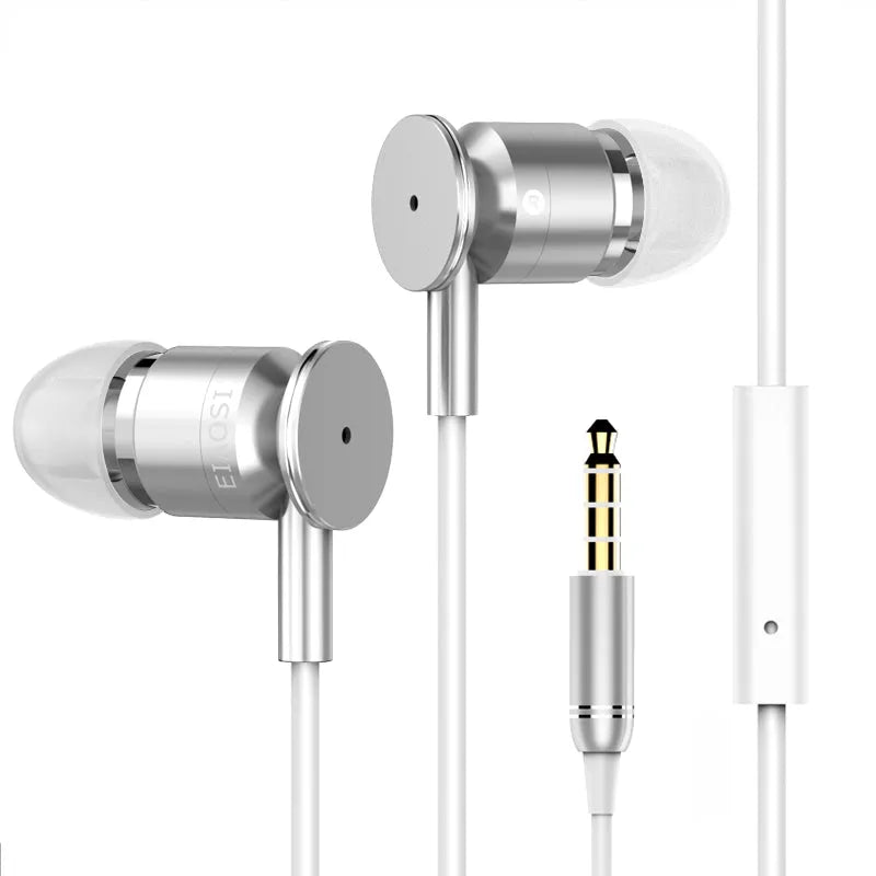 White wired in-ear headset with 3.5mm in-line plug and 1.2m line