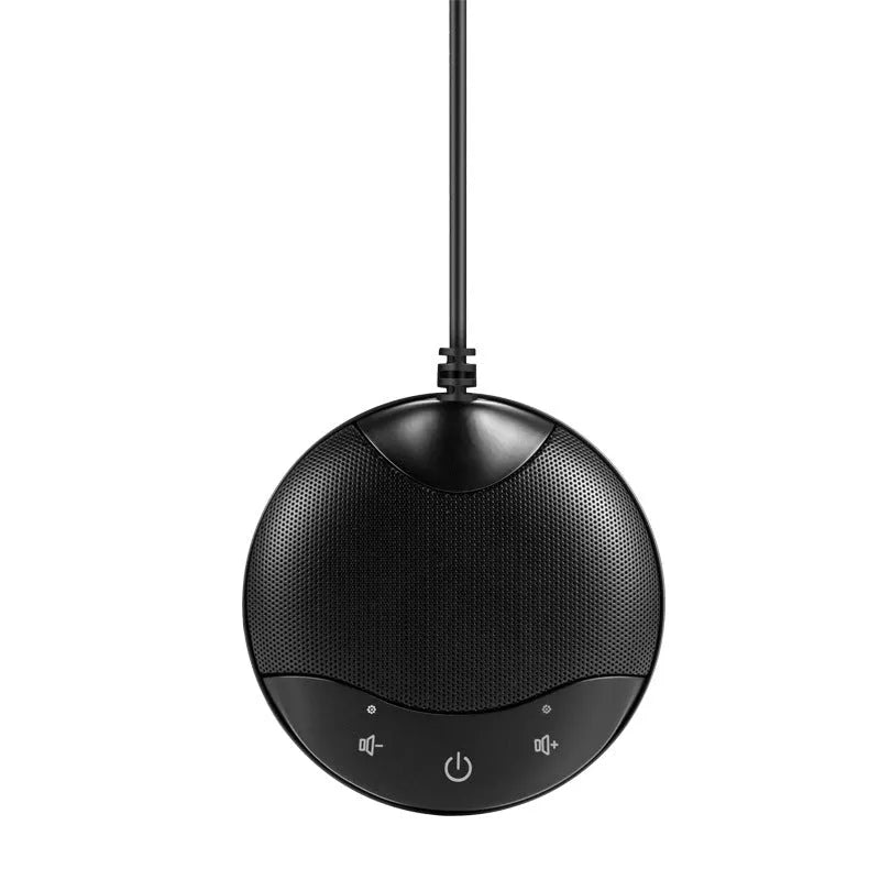 Black USB condenser microphone for conference calls and gaming with compact 9cm design