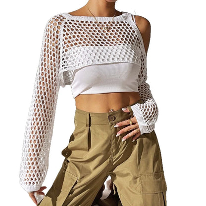 Hollowed navel mesh shirt in polypropylene fibre fabric, shown in a choice of six colours.