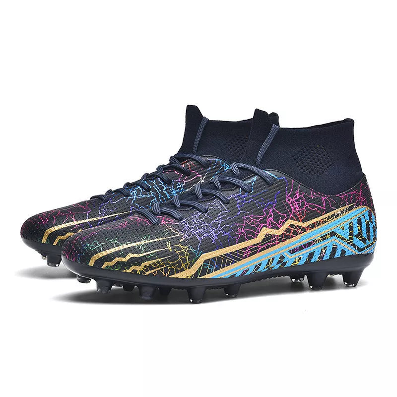 Youth High-Top Spike Turf Soccer Shoes in various colors for enhanced grip and comfort on the field.