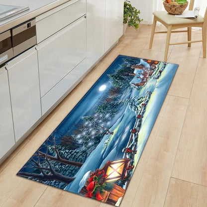 Polyester bathroom entrance mat with machine-woven cartoon pattern in multicolour design