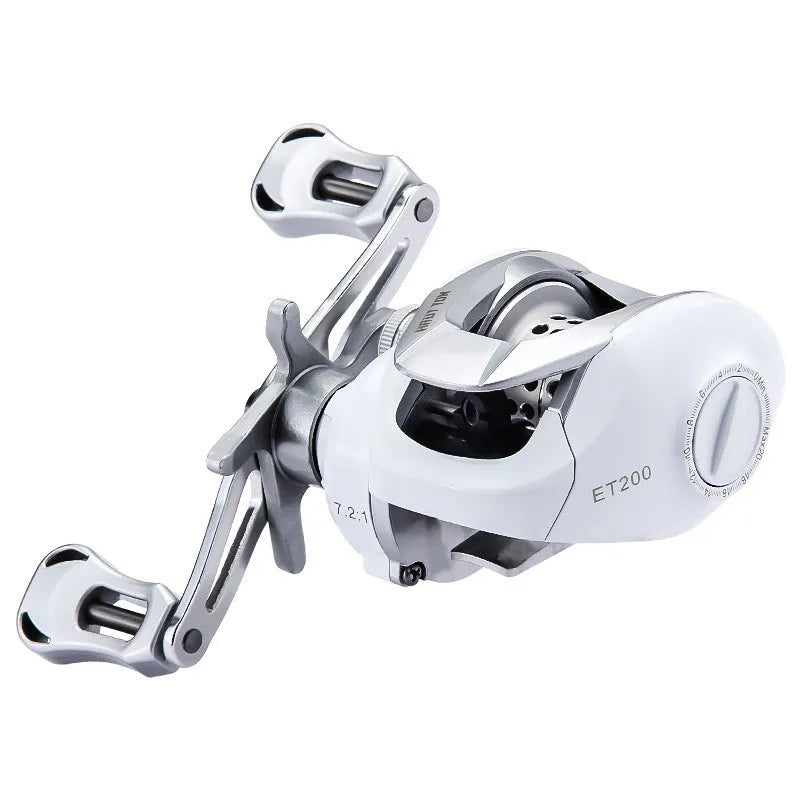 Small white bait casting fishing reel with drip wheel mechanism