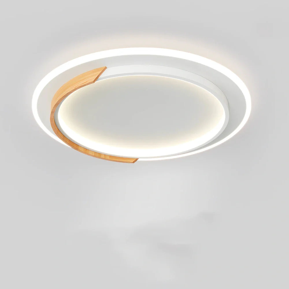 Round wooden ceiling LED light with stepless dimming control for bedroom installation