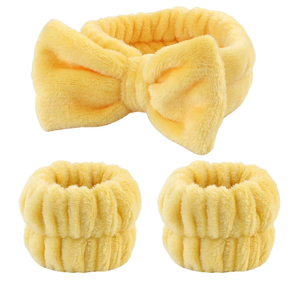 Coral velvet wrist washband with elastic band for facial cleansing, grey colour option shown