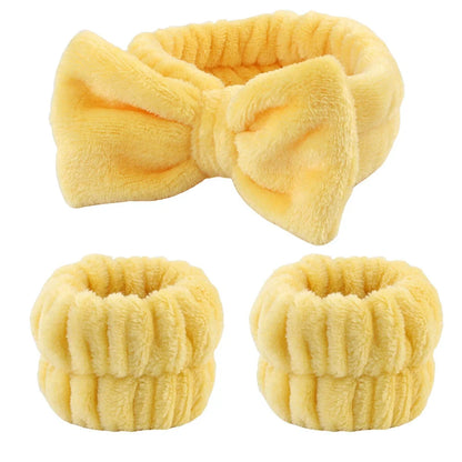 Coral velvet wrist washband with elastic band for facial cleansing, grey colour option shown