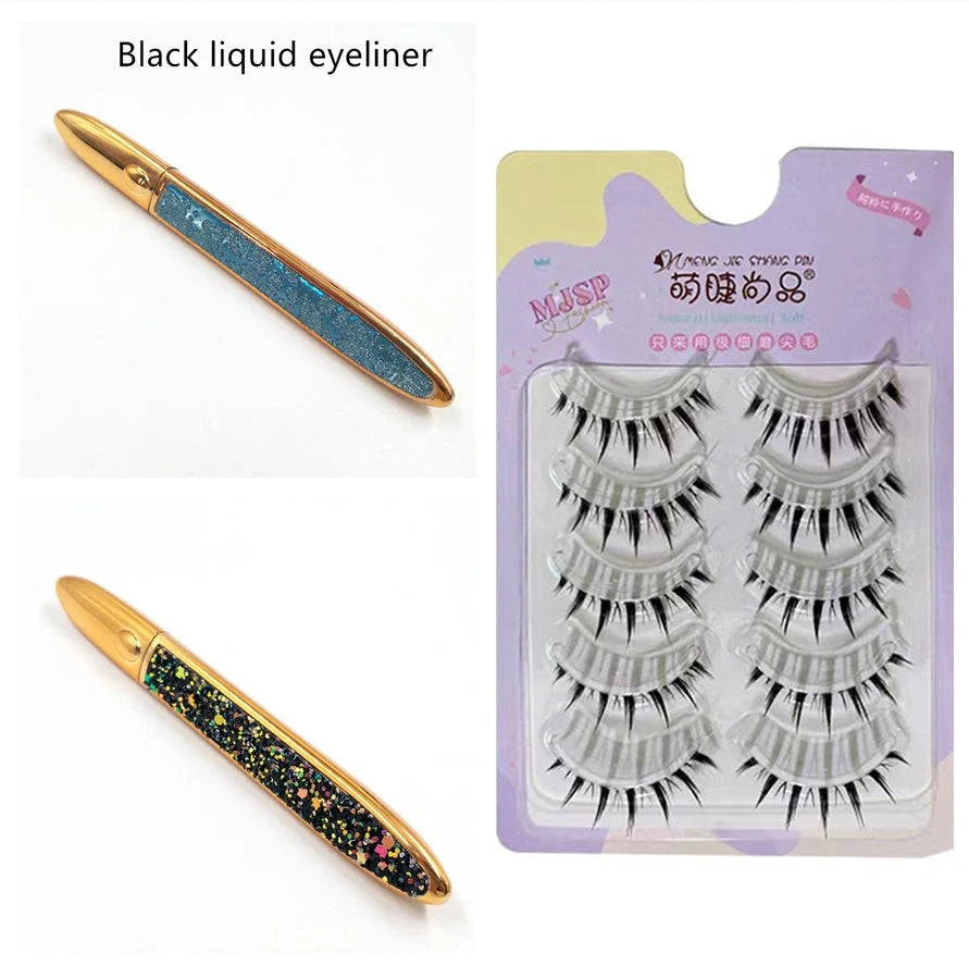 Multifunctional Self-Adhesive Eyeliner & Lashes Set with Black, Coffee, and Transparent Eyeliner Options and Full Diamond, Pearl, and Silver Lash Finishes