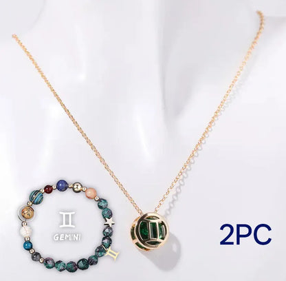 Natural stone beaded necklace and matching bracelet jewellery set showing one of 12 available style variations.