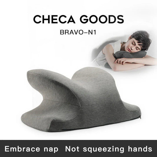 Ergonomic memory foam nap pillow with unique 'butterfly' shape design for comfortable desk or classroom power naps