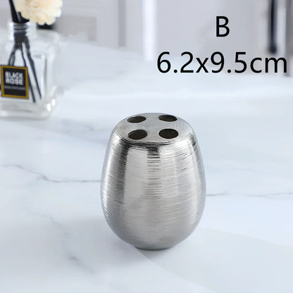 Handmade brushed ceramic five-piece bathroom set in silver with modern design