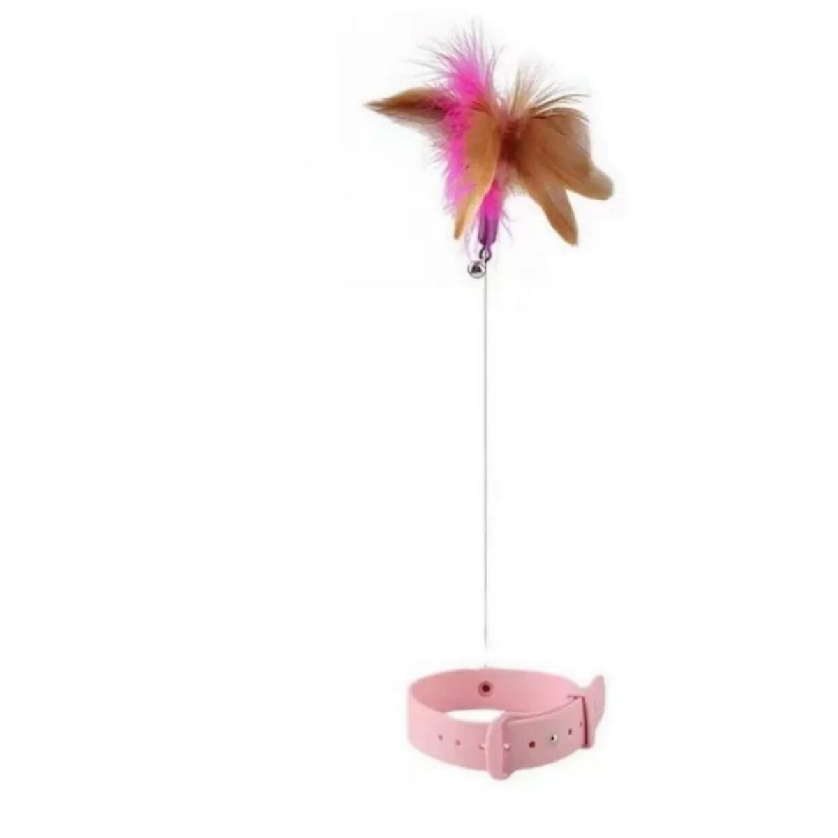 Blue adjustable cat collar toy with silicone teasing wand and feather teaser attachment for interactive play