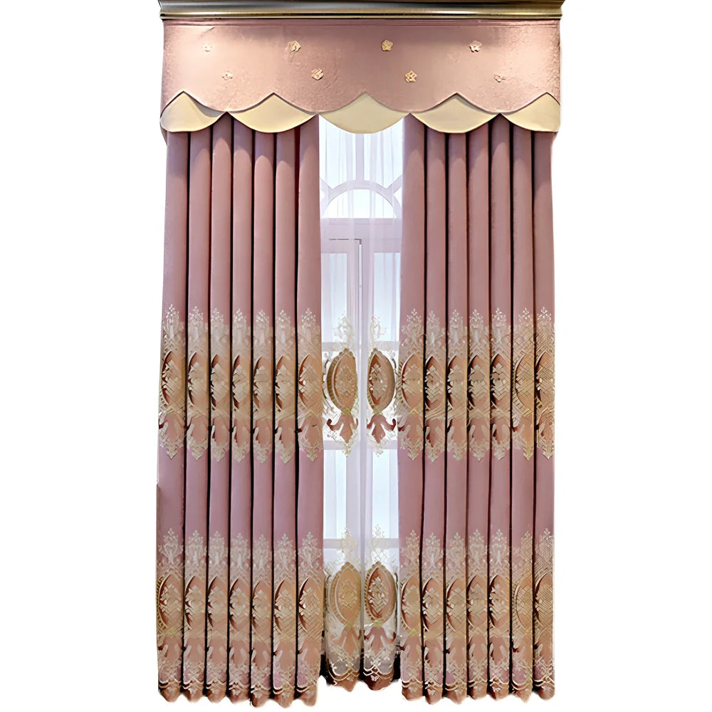 European-style blackout curtains with plant flower heart pattern in pink colour options