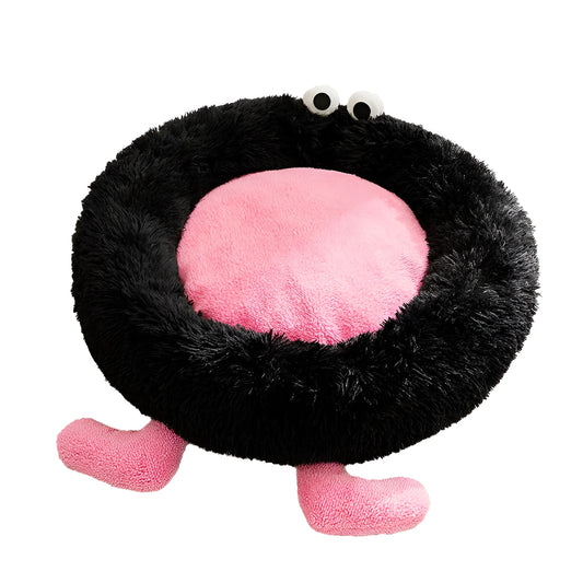 Elf Briquettes blue plush kennel-style dog bed with raised sides