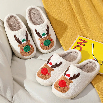 Cozy Elk-themed Christmas slippers with plush materials and slip-resistant soles for indoor comfort and style