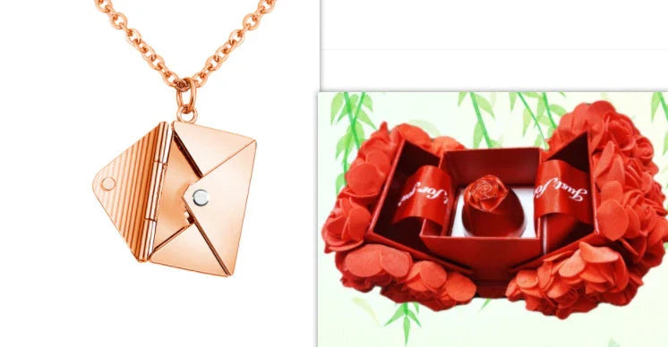 Stylish titanium steel envelope necklace with a discreet compartment for storing personal keepsakes