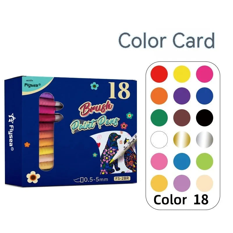 Set of soft-head gouache pens in various colours for hand accounting and card art.