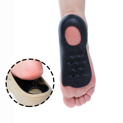 Pair of TPR varus correction arch support insoles in black, white, and skin colour options.