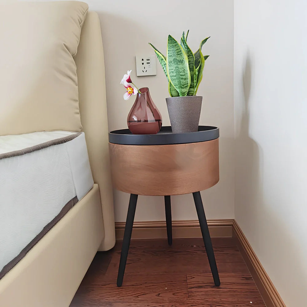 Italian round coffee table in low bucket style, 38cm diameter wood-based panel for small living rooms