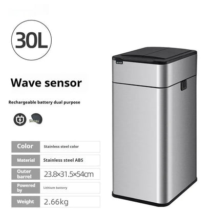Inductive ashbin smart trash can with automatic lid, stainless steel construction, and square bucket shape