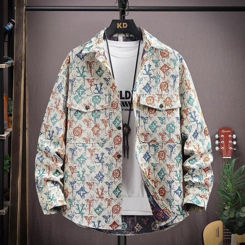Personality casual lapel shirt coat with straight hem and long sleeves in colour 526 Black, size M to 4XL for weights 40-92.5 kg