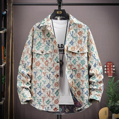 Personality casual lapel shirt coat with straight hem and long sleeves in colour 526 Black, size M to 4XL for weights 40-92.5 kg