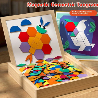 Wooden magnetic jigsaw puzzle with double-sided drawing board for children aged 4-6 years