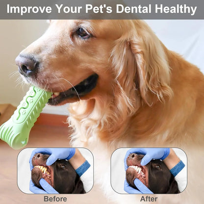 Blue bone shape dog chew toy made from natural rubber with uneven surface for teeth cleaning