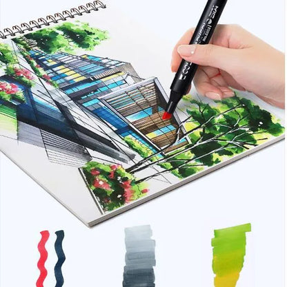 Double-headed alcohol-based oily colour animation paint pens with round and inclined tips for professional art students